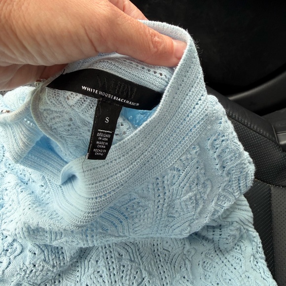 White House Black Market Pale Blue Lace Knit Top - Picture 3 of 4